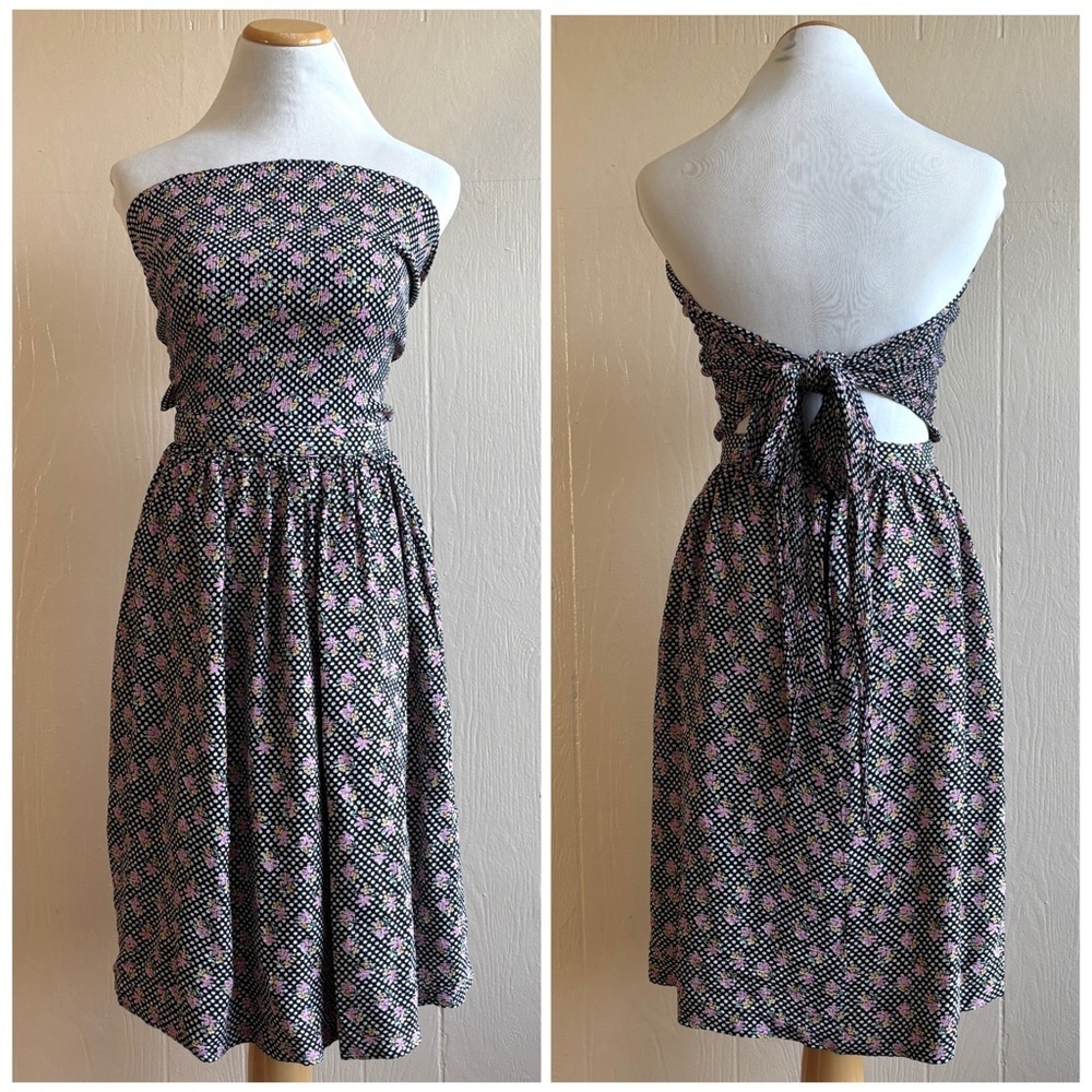 Vintage Betsey Johnson Floral Polka Dot Tie Back Apron Style Sun Dress Y2K
